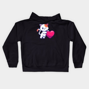 Cute Cat With Love Heart Cartoon Kids Hoodie